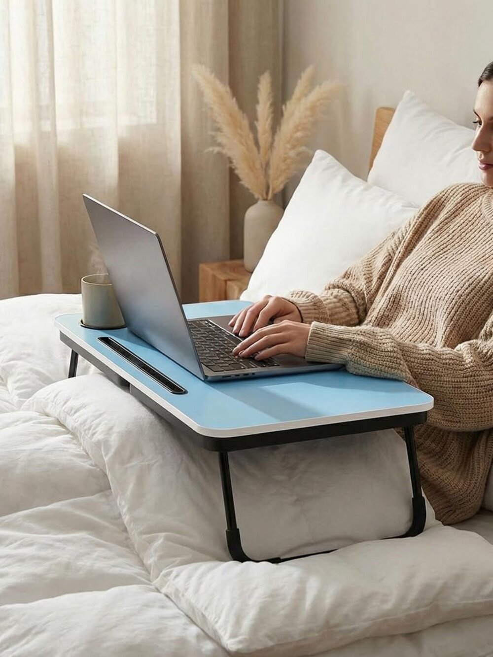 Foldable Laptop Bed Desk for Couch, Sofa - Large Lap Desk Tray Table with Cup Ho - Picture 2 of 6
